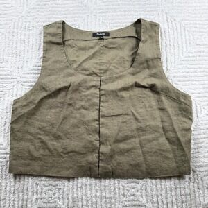 Madewell Tank Top Women 14 Linen Cropped Scoop Coastal Equestrian Minimalist